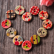 Load image into Gallery viewer, 100 PCS Round Pattern Wooden Button Mixed 2 Hole Natural Sewing Children Handmade Clothes Buttons