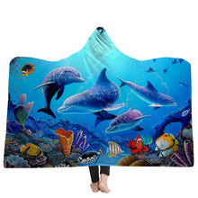 Load image into Gallery viewer, 150x200cm Kid Adult Hooded Blankets Soft Ocean World Wearable Throw Blankets Cloak