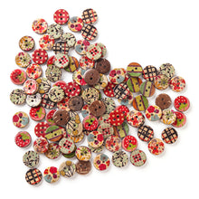Load image into Gallery viewer, 100 PCS Round Pattern Wooden Button Mixed 2 Hole Natural Sewing Children Handmade Clothes Buttons