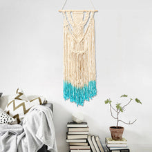 Load image into Gallery viewer, 18'' Beige Blue Handmade Macrame Wall Hanging Cotton Tapestry Bohemian Art Decor
