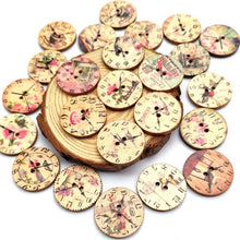 Load image into Gallery viewer, 50PCS 25MM 2 Holes Decorative Clock Pattern Log Painted Round Shape Fasteners Buttons for Crafts Sewing Scrapbooking