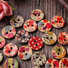 Load image into Gallery viewer, 100 PCS Round Pattern Wooden Button Mixed 2 Hole Natural Sewing Children Handmade Clothes Buttons