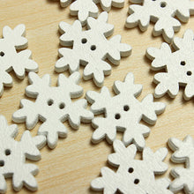 Load image into Gallery viewer, 25 Christmas White Wooden Snowflake Buttons 2 Holes DIY Sewing Craft