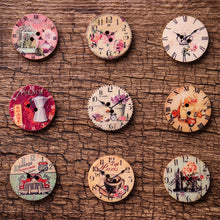 Load image into Gallery viewer, 50PCS 25MM 2 Holes Decorative Clock Pattern Log Painted Round Shape Fasteners Buttons for Crafts Sewing Scrapbooking