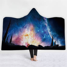 Load image into Gallery viewer, 150x200CM 3D Colorful Printed Hooded Blankets Warm Wearable Plush Mats Thick Nap