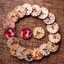 Load image into Gallery viewer, 50PCS 25MM 2 Holes Decorative Clock Pattern Log Painted Round Shape Fasteners Buttons for Crafts Sewing Scrapbooking