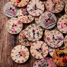 Load image into Gallery viewer, 50PCS 25MM 2 Holes Decorative Clock Pattern Log Painted Round Shape Fasteners Buttons for Crafts Sewing Scrapbooking
