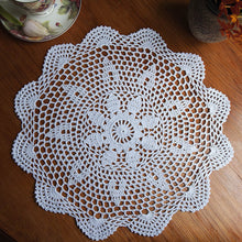 Load image into Gallery viewer, 37cm Round White Pure Cotton Yarn Hand Crochet Lace Doily Placemat Tablecloth Decor