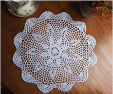 Load image into Gallery viewer, 37cm Round White Pure Cotton Yarn Hand Crochet Lace Doily Placemat Tablecloth Decor