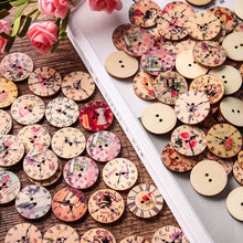 Load image into Gallery viewer, 50PCS 25MM 2 Holes Decorative Clock Pattern Log Painted Round Shape Fasteners Buttons for Crafts Sewing Scrapbooking