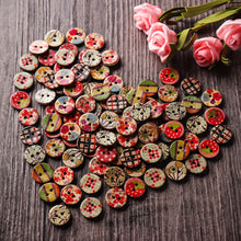 Load image into Gallery viewer, 100 PCS Round Pattern Wooden Button Mixed 2 Hole Natural Sewing Children Handmade Clothes Buttons