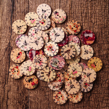 Load image into Gallery viewer, 50PCS 25MM 2 Holes Decorative Clock Pattern Log Painted Round Shape Fasteners Buttons for Crafts Sewing Scrapbooking