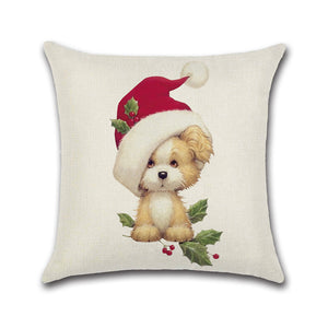 Merry Christmas Lovely Cats Dogs Cushion Covers Pillow Case Seat Sofa Pillow Cover Linen Cotton Square Cushion Cover Party Decor