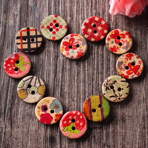 100 PCS Round Pattern Wooden Button Mixed 2 Hole Natural Sewing Children Handmade Clothes Buttons 