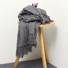 Load image into Gallery viewer, Soft Knitted Throw Blankets Bed Sofa Couch Decorative Fringe Waffle Pattern