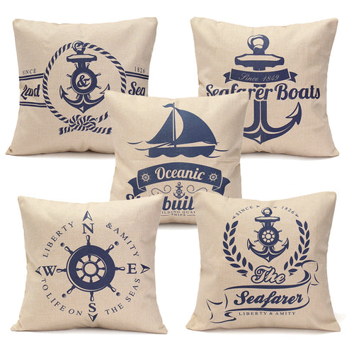 5 Pattern Mediterranean Style Fashion Cotton Linen Beige Pillow Case Home Sofa Decor 