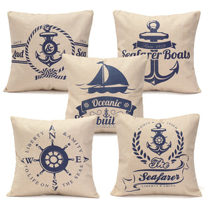5 Pattern Mediterranean Style Fashion Cotton Linen Beige Pillow Case Home Sofa Decor 