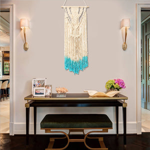 18'' Beige Blue Handmade Macrame Wall Hanging Cotton Tapestry Bohemian Art Decor