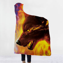 Load image into Gallery viewer, Thick Luxury Family Wolf Lion Hooded Hoodie Blanket Winter Warm Coral Fleece Printed Portable Anti-Pilling Soft Fluffy Blankets