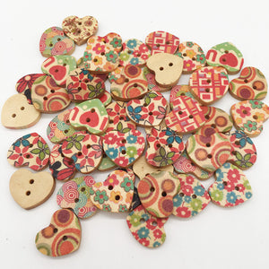 100 PCS Heart Shape Wooden Button Mixed 2 Hole Natural Sewing Children Handmade Clothes Buttons