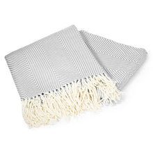 Load image into Gallery viewer, 100% Cotton EHC Herringbone Single Or King Sofa Armchair Blankets Throw White &amp; Blue
