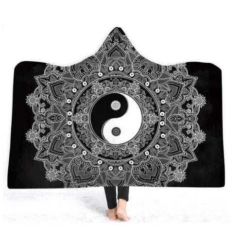 Boho Mandala Plush Wearable Hooded Blankets 2 Layer Blankets Cloak Throw Blankets