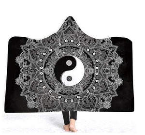 Boho Mandala Plush Wearable Hooded Blankets 2 Layer Blankets Cloak Throw Blankets