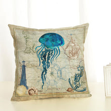 Load image into Gallery viewer, 45*45cm Sea Creature Pillow Case Octopus Seahorse Conch Print Cushion Cover Linen Throw Pillow