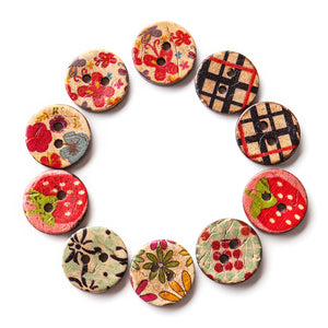 100 PCS Round Pattern Wooden Button Mixed 2 Hole Natural Sewing Children Handmade Clothes Buttons 