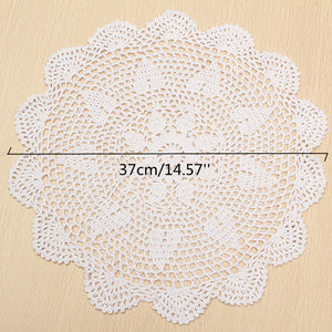37cm Round White Pure Cotton Yarn Hand Crochet Lace Doily Placemat Tablecloth Decor