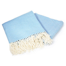 Load image into Gallery viewer, 100% Cotton EHC Herringbone Single Or King Sofa Armchair Blankets Throw White &amp; Blue