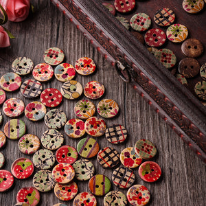 100 PCS Round Pattern Wooden Button Mixed 2 Hole Natural Sewing Children Handmade Clothes Buttons 