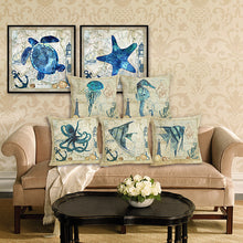 Load image into Gallery viewer, 45*45cm Sea Creature Pillow Case Octopus Seahorse Conch Print Cushion Cover Linen Throw Pillow