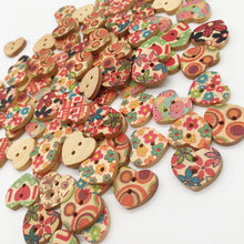 Load image into Gallery viewer, 100 PCS Heart Shape Wooden Button Mixed 2 Hole Natural Sewing Children Handmade Clothes Buttons