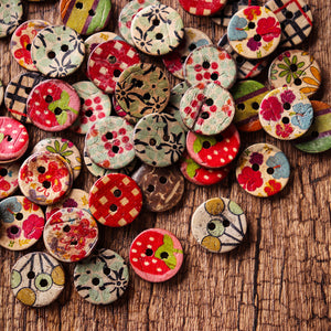 100 PCS Round Pattern Wooden Button Mixed 2 Hole Natural Sewing Children Handmade Clothes Buttons 