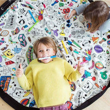 Load image into Gallery viewer, Doodling Play Mat Toy Storage Canvas Bag Durable Floor Activity Organizer Mat Large Drawstring Portable Container for Kids Toys