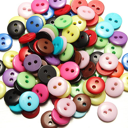 100pcs 2 Holes Mixed Color Round Resin Button Sewing Accessories 