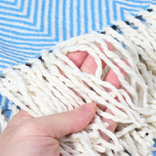 Load image into Gallery viewer, 100% Cotton EHC Herringbone Single Or King Sofa Armchair Blankets Throw White &amp; Blue