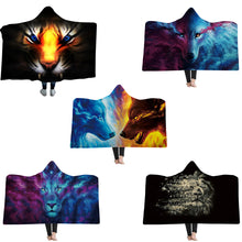 Load image into Gallery viewer, Thick Luxury Family Wolf Lion Hooded Hoodie Blanket Winter Warm Coral Fleece Printed Portable Anti-Pilling Soft Fluffy Blankets
