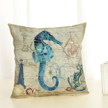 Load image into Gallery viewer, 45*45cm Sea Creature Pillow Case Octopus Seahorse Conch Print Cushion Cover Linen Throw Pillow