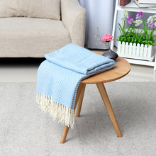 Load image into Gallery viewer, 100% Cotton EHC Herringbone Single Or King Sofa Armchair Blankets Throw White &amp; Blue