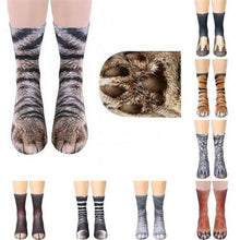 Load image into Gallery viewer,  Creative 3D Print Adult Animal Paw Socks Unisex Crew Cat Long Tube Stocks Elastic Breathable Sock Dog Tiger Zebra Pig Cat Paw
