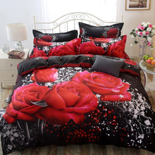 Load image into Gallery viewer, 3D Printed Bedding Sets Bedclothes Red Rose Bed Sheet Cover With 2 Pillowcases