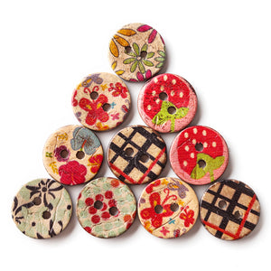 100 PCS Round Pattern Wooden Button Mixed 2 Hole Natural Sewing Children Handmade Clothes Buttons 