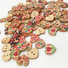 Load image into Gallery viewer, 100 PCS Heart Shape Wooden Button Mixed 2 Hole Natural Sewing Children Handmade Clothes Buttons