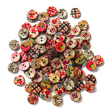 Load image into Gallery viewer, 100 PCS Round Pattern Wooden Button Mixed 2 Hole Natural Sewing Children Handmade Clothes Buttons 